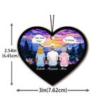Personalised Heart Shape Memorial Car Rearview Mirror Ornament Family Cartoon Characters with Name Car Decoration Birthday Gift for Parents Loved Ones