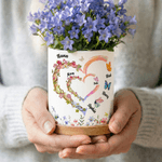 Personalized Watercolor Birth Flower Butterfly Love Heart Ceramic Flower Pot with Name Mother's Day Birthday Gift for Grandma Mom