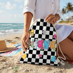 Personalisierte bunte Leopard Plaid Design Drawstring Tasche mit Namen Outdoor-Aktivitäten Strand Party Geburtstag Geschenk für Frauen Besties Familie