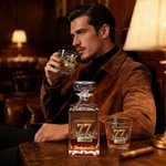 Personalisierte Vintage Style Whiskey Dekanter mit Name und Nummer Bar Zubehör Geburtstag Vatertag Geschenk für Whiskey-Liebhaber