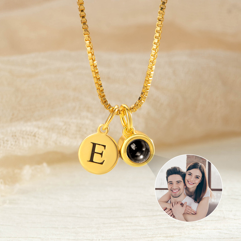 Personalised Photo Projection Necklace with 100 Languages I Love You Engraved Initial Name Birthday Anniversary Gift