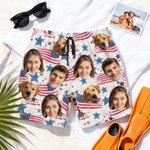Personlig 1-5 Ansiktsfoto Amerikansk Flagga Snabbtorkande Badbyxor Strandshorts med Meshfoder Independence Day Strandfest Present för Män