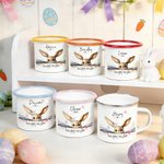 Personalisierte Frohe Ostern niedlichen Hasen 12 oz Emaille Becher mit Namen Ostern Party Geburtstag Geschenk für Kinder