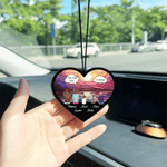 Personalised Heart Shape Memorial Car Rearview Mirror Ornament Family Cartoon Characters with Name Car Decoration Birthday Gift for Parents Loved Ones
