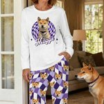 Personalizado colorido Plaid Face Foto Adulto Pijama Set con Nombre Daily Wear Aniversario Cumpleaños Regalo para Pareja Pet Lover