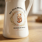 Personalized Cartoon Animal Wreath White Ceramic Vase with Name Home Decoration Mother's Day Birthday Gift for Mom Grandma