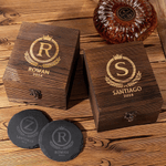 Personalisierte Retro Initial Whiskey Glas 4 Steine hölzerne Box Set mit Namen Vatertag Geburtstag Jahrestag Geschenk für Männer