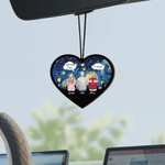 Personalised Heart Shape Memorial Car Rearview Mirror Ornament Family Cartoon Characters with Name Car Decoration Birthday Gift for Parents Loved Ones