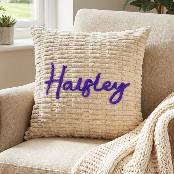 Personalizzato multicolore linea ricamo nome morbido cuscino copertina casa decorazione uso quotidiano regalo di compleanno per i bambini famiglia amici