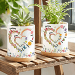 Personalized Watercolor Birth Flower Butterfly Love Heart Ceramic Flower Pot with Name Mother's Day Birthday Gift for Grandma Mom