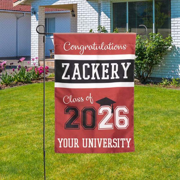 Gepersonaliseerde Dubbelzijdige Afstudeer Tuinvlag met Naam en Klas van 2026 Multicolor Yard Porch Decoratie Gift voor Afgestudeerden Senioren