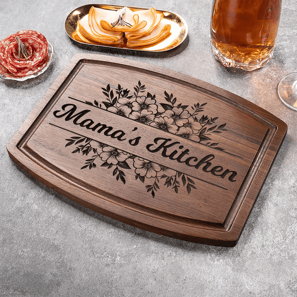 Tagliere personalizzato per salumi con titolo e scanalatura per succhi di frutta Regalo di inaugurazione per mamma, coppia e famiglia