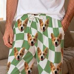 Personalizado colorido Plaid Face Foto Adulto Pijama Set con Nombre Daily Wear Aniversario Cumpleaños Regalo para Pareja Pet Lover