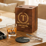Verre à Whisky Rétro Initial 4 Pierres Coffret en bois avec Nom Cadeau Fête des Pères Anniversaire Cadeau pour Homme