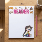 Personalised Cartoon Reading Girl Character Notepad with 40/80 Pages Name and Text Daily Diary Birthday Gift for Girls Students