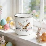 Personalisierte Frohe Ostern niedlichen Hasen 12 oz Emaille Becher mit Namen Ostern Party Geburtstag Geschenk für Kinder