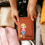 Personalized Cartoon Travel Character PU Leather Notebook Set with Pen Holder Trip Planner Daily Use Birthday Gift for Travel Lovers