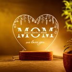 Personalized Mom We Love You Heart-shaped LED Night Light with 1-12 Kid Names and Wooden Base Home Decor Mother's Day Birthday Gift for Mom Grandma