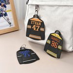 Llavero personalizado de camiseta de hockey sobre hielo con número y nombre bordados Uso diario Día del partido Regalo de aniversario para jugadores de hockey