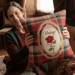 Personalized Vintage Plaid Birth Flower Soft Throw Pillow Cover with Name Home Decoration Mother's Day Gift for Mom Woman