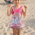 Personalized Cartoon Mermaid Initial Drawstring Bag with Name and Initial Travel Essentials Beach Party Birthday Gift for Girls Ocean Theme Lovers