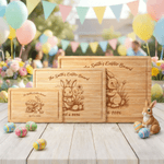 Personalized Engraved Easter Bunny Design FSC Bamboo Charcuterie Cutting Board with Text and Juice Groove Made in USA Easter Gift for Family Friend