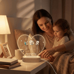 Luce notturna a LED in acrilico a forma di cuore con nome e base in legno Regalo di compleanno per la festa della mamma e della nonna