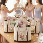 Personalised Birth Flower Multicolour Canvas Tote Bag with Name Anniversary Birthday Bridal Shower Gift for Women Bridesmaids