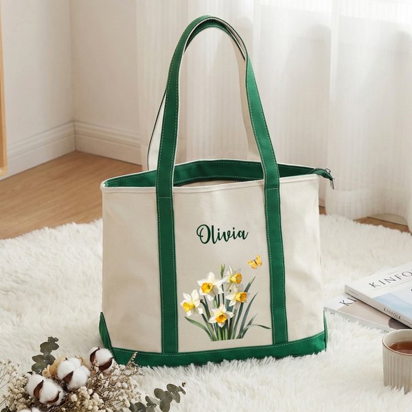 Personalised Birth Flower Multicolor Canvas Tote Bag with Name Anniversary Birthday Bridal Shower Gift for Women Bridesmaids