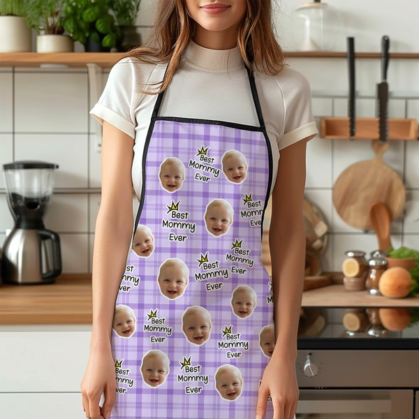 Personalised Best Mom Dad Ever Face Photos Adjustable Apron with Title Birthday Mother's Day Gift for Cooking Lover