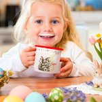 Tazza smaltata 355 ml personalizzata con iniziale e nome, bordo colorato - Regalo di Pasqua per bambini