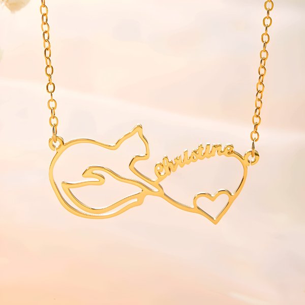 Spersonalizowany naszyjnik Mobius Cat Name Love Heart Minimalistyczna biżuteria Urodzinowy prezent rocznicowy dla właściciela miłośnika kotów