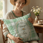 Personalized Vintage Plaid Birth Flower Soft Throw Pillow Cover with Name Home Decoration Mother's Day Gift for Mom Woman