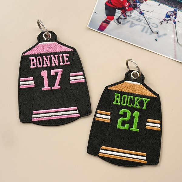 Personalized Ice Hockey Jersey Keychain with Embroidered Number and Name Daily Use Game Day Anniversary Gift for Hockey Players