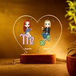 Gepersonaliseerde cartoon paar sterrenbeeld hart-vormige naam LED nachtlampje met houten basis Home Decor Valentijnsdag jubileum cadeau voor echtpaar