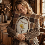 Personalized Vintage Plaid Birth Flower Soft Throw Pillow Cover with Name Home Decoration Mother's Day Gift for Mom Woman