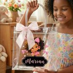 Personalized Cute Cartoon Little Girl Clear Gift Bag with Name and Ribbon Birthday Gift for Black Girl