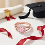 Personalized Square Birthstone Ring with Zircon and Engraved Text Completion Gift for Class of 2026 Graduates