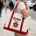 Personalized Rose Embroidered Name Large Capacity Tote Bag with Title and Year Daily Use Birthday Mother's Day Gift for Woman Mom