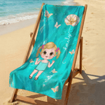 Serviette de plage personnalisée avec personnage de dessin animé et fleur de naissance - Cadeau d'anniversaire pour les amis