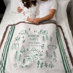 Personalised Line Art Style Moss Green Percy Stripes Adventure Awaits Tassel Soft Throw Blanket with Texts Birthday Camping Gift for Nature Lovers