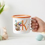 Personlig emaljmugg 355 ml med påsktema sött kaninmotiv namn och initialer praktisk påskpresent till barn