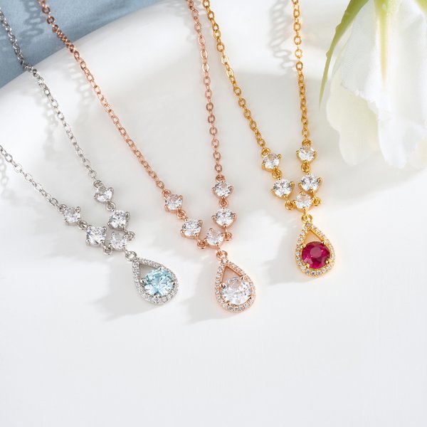 Personalised Mermaid Teardrop Necklace with Birthstone Dainty Jewellery Birthday Anniversary Gift for Girlfriend Woman