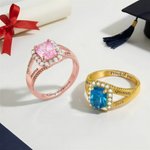Personalized Square Birthstone Ring with Zircon and Engraved Text Completion Gift for Class of 2026 Graduates
