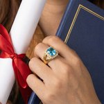 Personalized Square Birthstone Ring with Zircon and Engraved Text Completion Gift for Class of 2026 Graduates