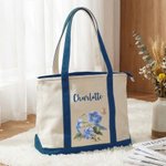 Personalised Birth Flower Multicolour Canvas Tote Bag with Name Anniversary Birthday Bridal Shower Gift for Women Bridesmaids