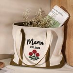 Personalized Rose Embroidered Name Large Capacity Tote Bag with Title and Year Daily Use Birthday Mother's Day Gift for Woman Mom