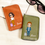 Personalized Cartoon Travel Character PU Leather Notebook Set with Pen Holder Trip Planner Daily Use Birthday Gift for Travel Lovers
