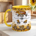 Personalized Bear Mom and 1-6 Baby Bears Sunflower Leopard Print 11 oz 15 oz Ceramic Mug with Names Mother's Day Gift for Mom