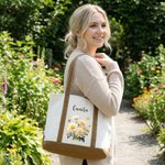 Personalised Birth Flower Multicolour Canvas Tote Bag with Name Anniversary Birthday Bridal Shower Gift for Women Bridesmaids